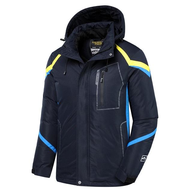 Men Blue Winter Outdoor Jacket New Ski Snow Warm Jacket Coat New Design Stylish Men's Breathable Jacket Comfortable Casual Hooded Waterproof Thick Fleece Jackets For Men Detachable Hood Jacket