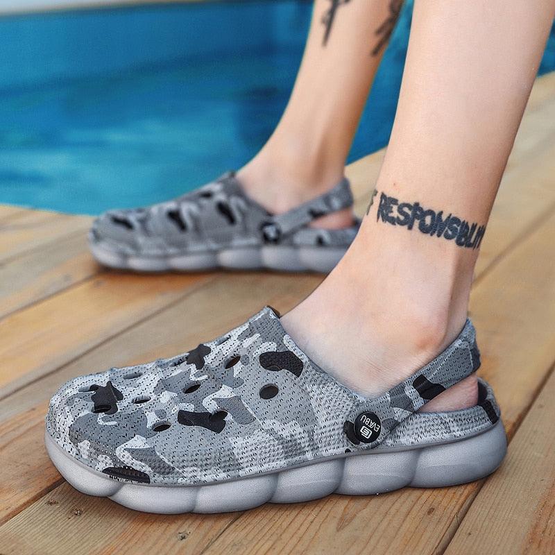 Men Causal Summer Sandals Garden Clogs Soft Memory Hospital Shoes Men Slip On Beach Water Sandals Anti-Skid Water Shoes Summer Garden Camouflage Men Walking Clogs