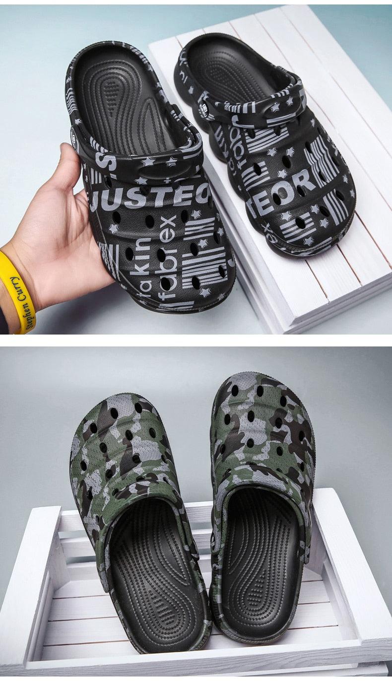 Men Causal Summer Sandals Garden Clogs Soft Memory Hospital Shoes Men Slip On Beach Water Sandals Anti-Skid Water Shoes Summer Garden Camouflage Men Walking Clogs