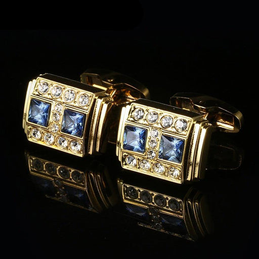 Men Luxurious 1 Pair Of Cufflinks Elegant Jewelry Shirt Cufflinks For Men Blue Crystal Cuff Link Quality Luxury Wedding Tuxedo Shirt Gold Color Cufflinks