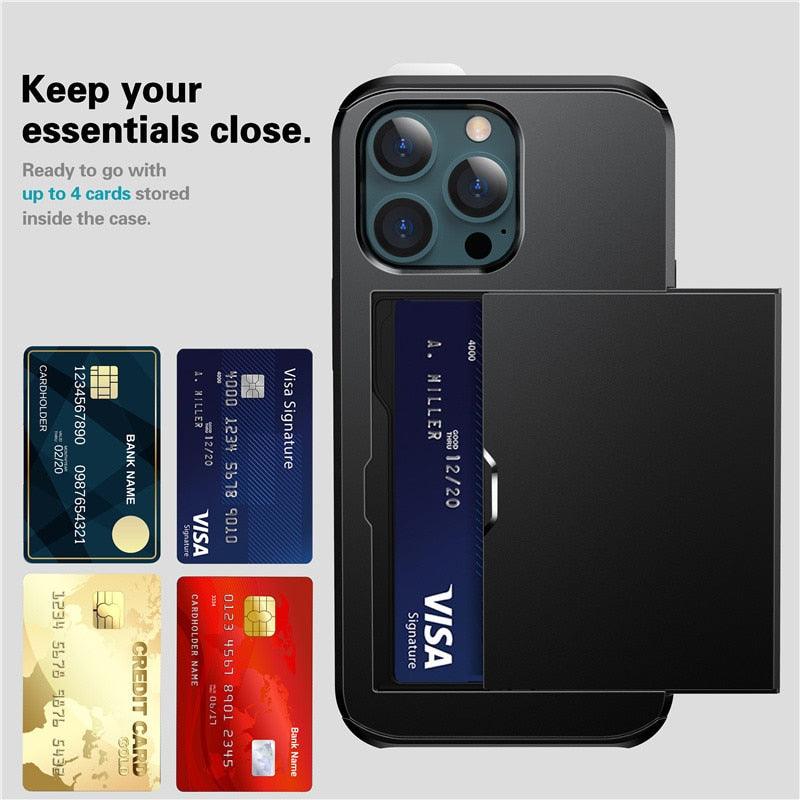 Men Luxury Wallet Card Holder Slot Phone Case For iPhone 13 Pro 12 Pro Max Business Phone Card Holder Bumper Cover Storage Case Compatible With iPhone