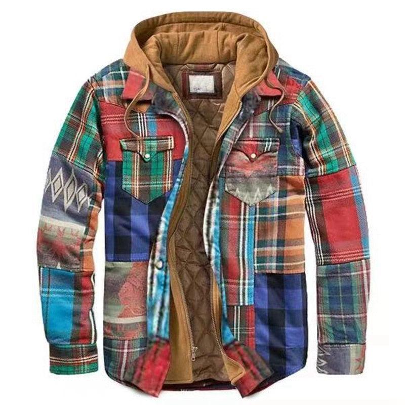 Men's Autumn Winter Jacket Plaid Hooded Long Sleeve Basic Casual Shirt Jackets  Men's Long Sleeve Soft Warm Jacket With Hood Hooded Shirt Jacket Soft Long Sleeve Outdoor Clothes For Men