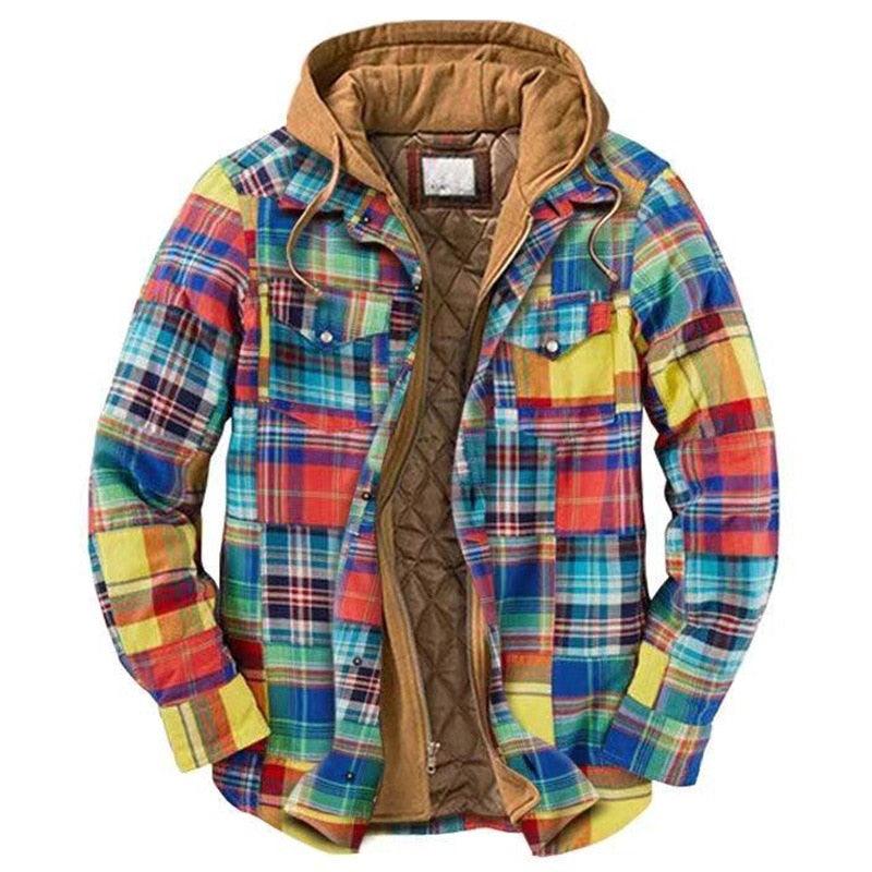 Men's Autumn Winter Jacket Plaid Hooded Long Sleeve Basic Casual Shirt Jackets  Men's Long Sleeve Soft Warm Jacket With Hood Hooded Shirt Jacket Soft Long Sleeve Outdoor Clothes For Men