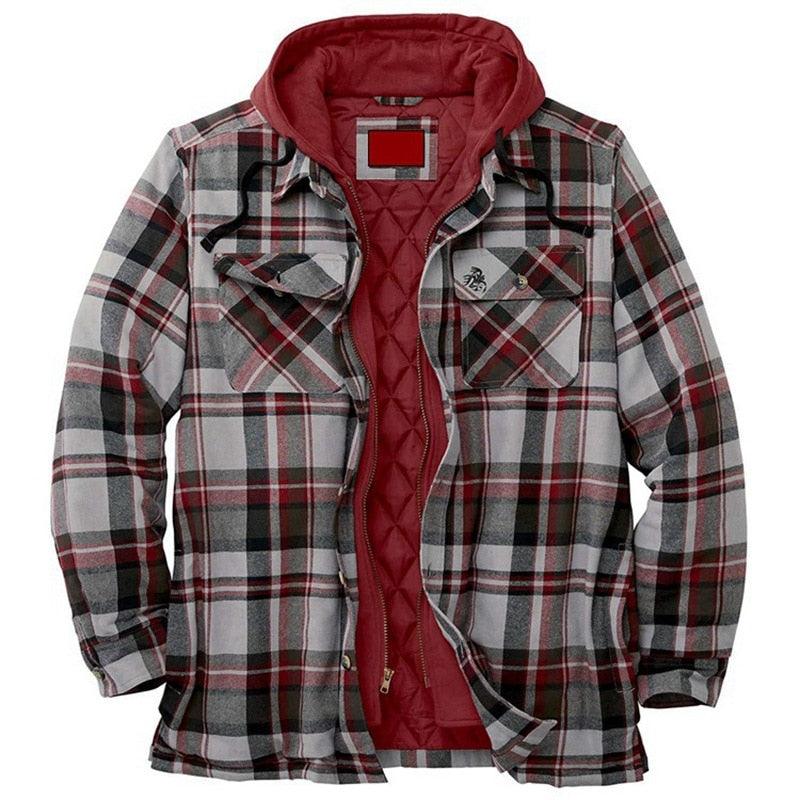 Men's Autumn Winter Jacket Plaid Hooded Long Sleeve Basic Casual Shirt Jackets  Men's Long Sleeve Soft Warm Jacket With Hood Hooded Shirt Jacket Soft Long Sleeve Outdoor Clothes For Men