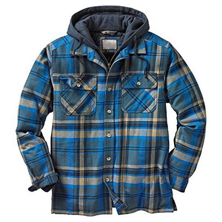 Men's Autumn Winter Jacket Plaid Hooded Long Sleeve Basic Casual Shirt Jackets  Men's Long Sleeve Soft Warm Jacket With Hood Hooded Shirt Jacket Soft Long Sleeve Outdoor Clothes For Men