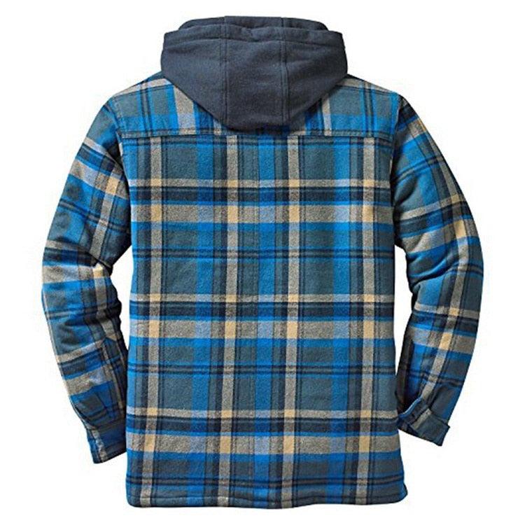 Men's Autumn Winter Jacket Plaid Hooded Long Sleeve Basic Casual Shirt Jackets  Men's Long Sleeve Soft Warm Jacket With Hood Hooded Shirt Jacket Soft Long Sleeve Outdoor Clothes For Men