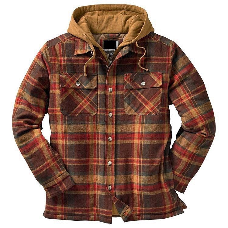 Men's Autumn Winter Jacket Plaid Hooded Long Sleeve Basic Casual Shirt Jackets  Men's Long Sleeve Soft Warm Jacket With Hood Hooded Shirt Jacket Soft Long Sleeve Outdoor Clothes For Men