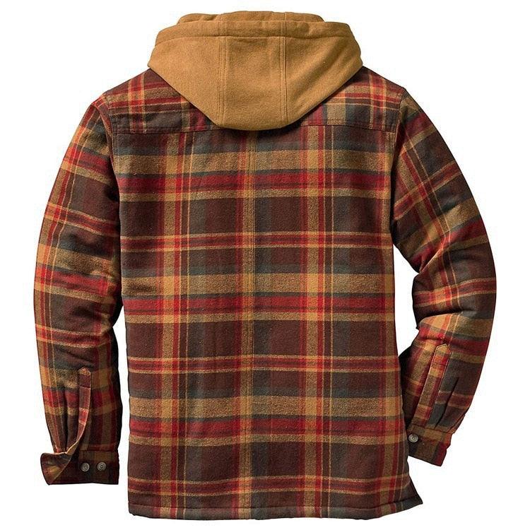 Men's Autumn Winter Jacket Plaid Hooded Long Sleeve Basic Casual Shirt Jackets  Men's Long Sleeve Soft Warm Jacket With Hood Hooded Shirt Jacket Soft Long Sleeve Outdoor Clothes For Men