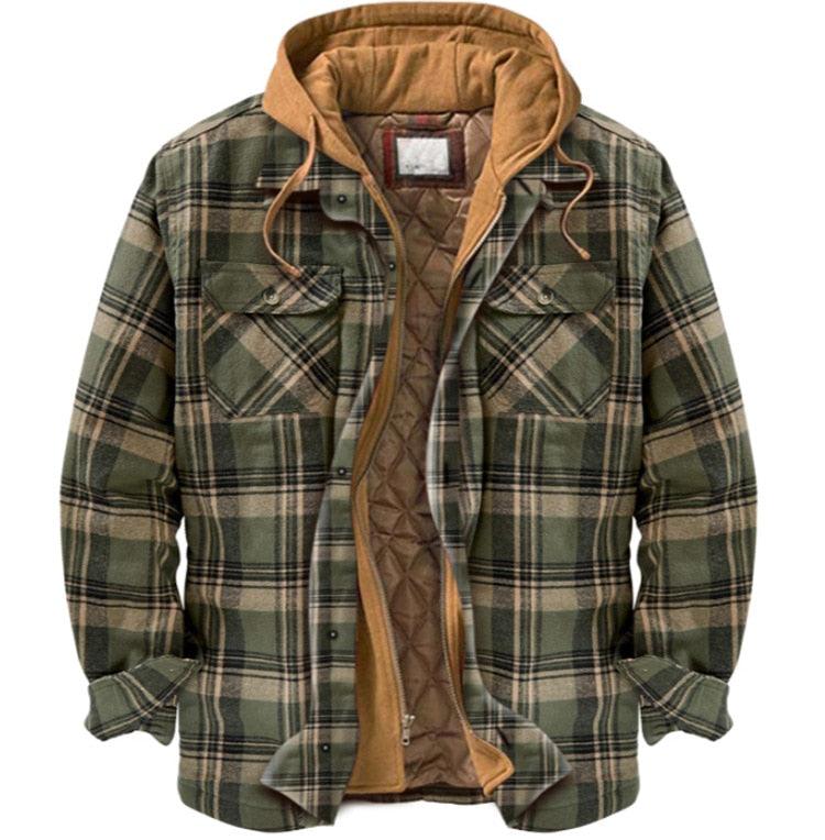 Men's Autumn Winter Jacket Plaid Hooded Long Sleeve Basic Casual Shirt Jackets  Men's Long Sleeve Soft Warm Jacket With Hood Hooded Shirt Jacket Soft Long Sleeve Outdoor Clothes For Men