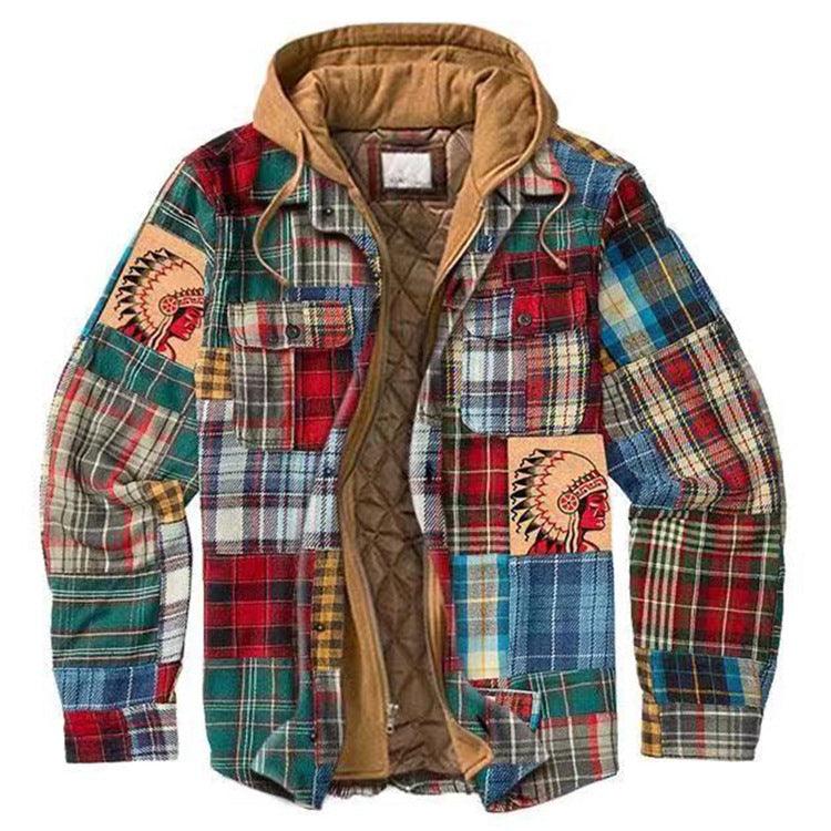 Men's Autumn Winter Jacket Plaid Hooded Long Sleeve Basic Casual Shirt Jackets  Men's Long Sleeve Soft Warm Jacket With Hood Hooded Shirt Jacket Soft Long Sleeve Outdoor Clothes For Men