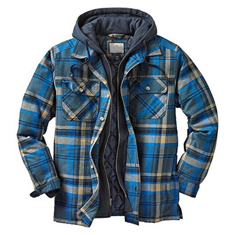 Men's Autumn Winter Jacket Plaid Hooded Long Sleeve Basic Casual Shirt Jackets  Men's Long Sleeve Soft Warm Jacket With Hood Hooded Shirt Jacket Soft Long Sleeve Outdoor Clothes For Men