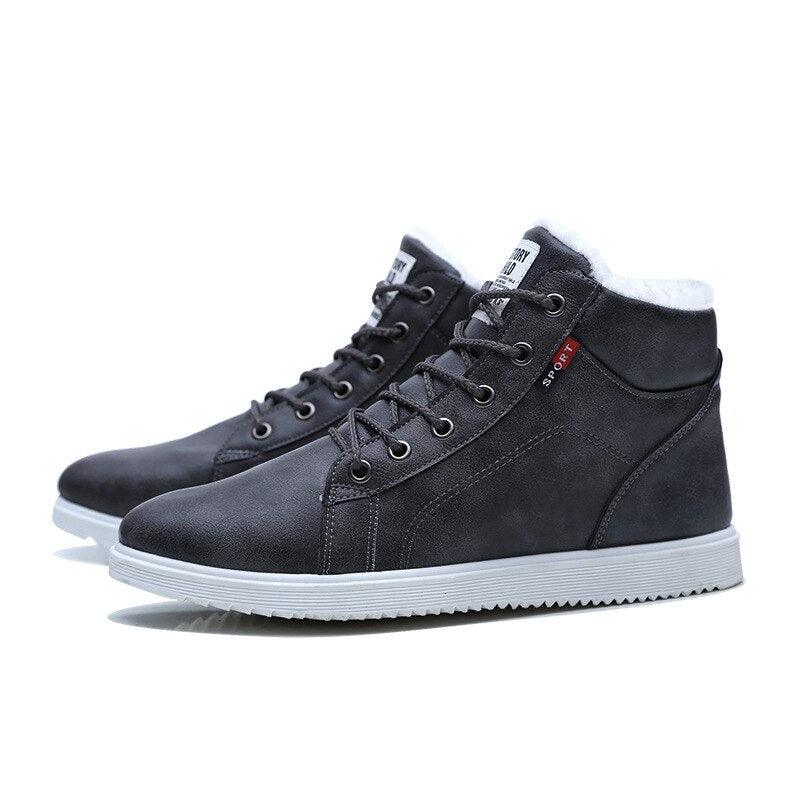 Men's Black Business Winter Shoes Casual High Top Cotton Leather Boots Plush Warm Sneakers Waterproof Snow Booties Fashion Sporting Shoes Leather Boots Winter Sneakers Outdoor Casual Office Shoes