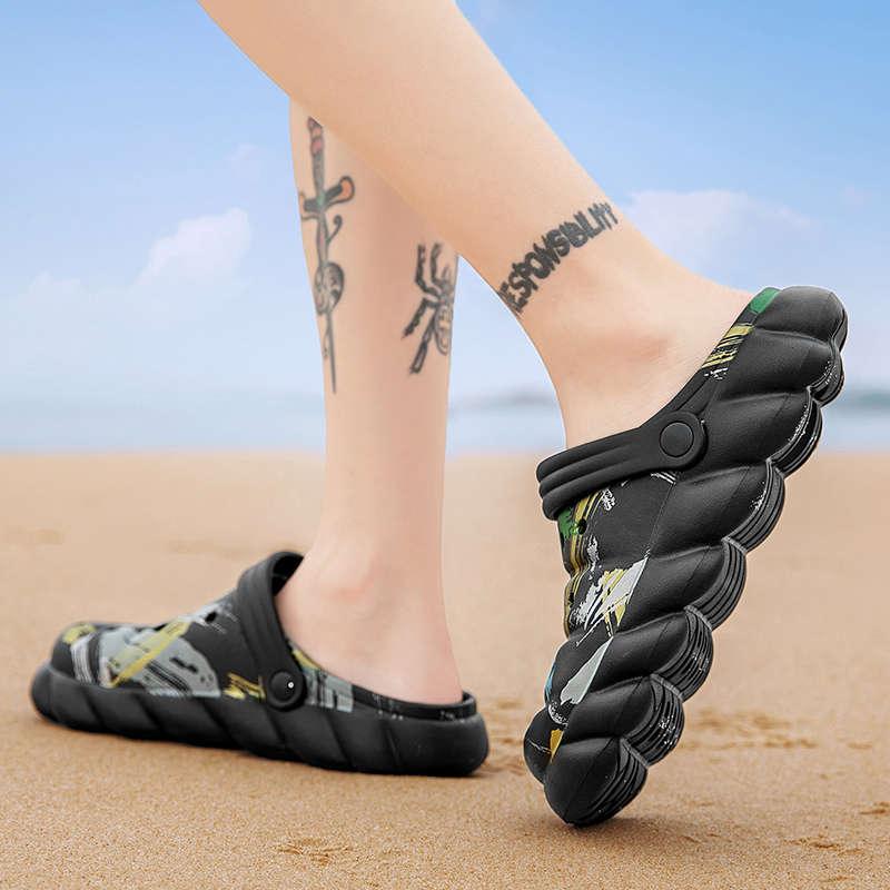 Men's Black Rubber Beach Flip Flops Sandals Wedge Flat Shoes Footwear Fashion Unisex Garden Clogs Sports Sandals Outdoor Indoor Lightweight Clogs