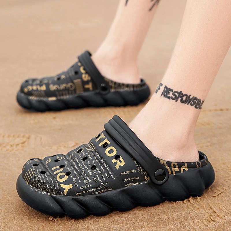 Men's Black Rubber Beach Flip Flops Sandals Wedge Flat Shoes Footwear Fashion Unisex Garden Clogs Sports Sandals Outdoor Indoor Lightweight Clogs