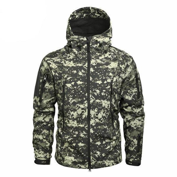 Men's Camouflage Tactical Jacket Green Camouflage Water Resistant Jacket Waterproof Windbreaker Hooded Jackets Ski Jacket Warm Winter Coats Men Soft Winter Hooded Coat Hiking Clothes