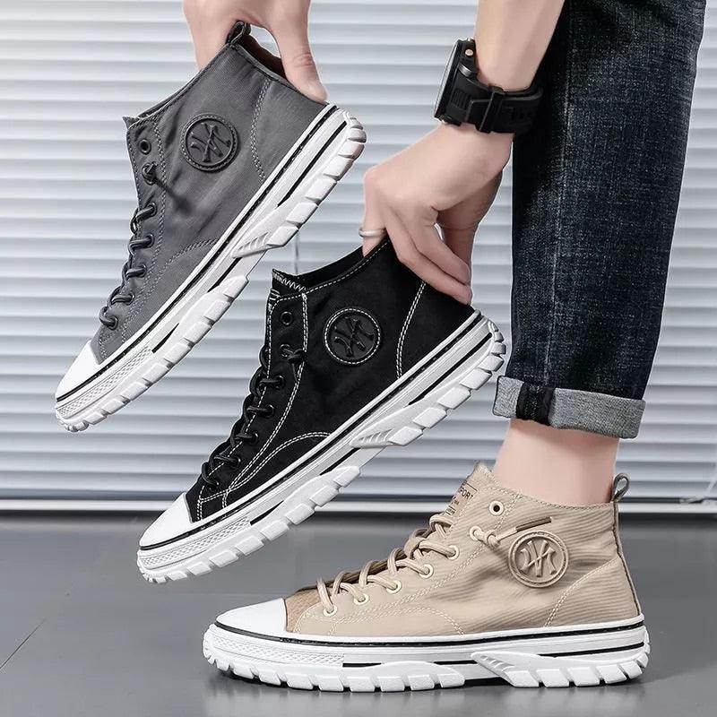 Men's Canvas Shoes Male High Top Casual Gray Skateboarding Vulcanized Shoes Comfort Sneakers Comfortable Outdoor Sport Walking Fashion Sneakers High Top Casual Shoes Walking Sneakers