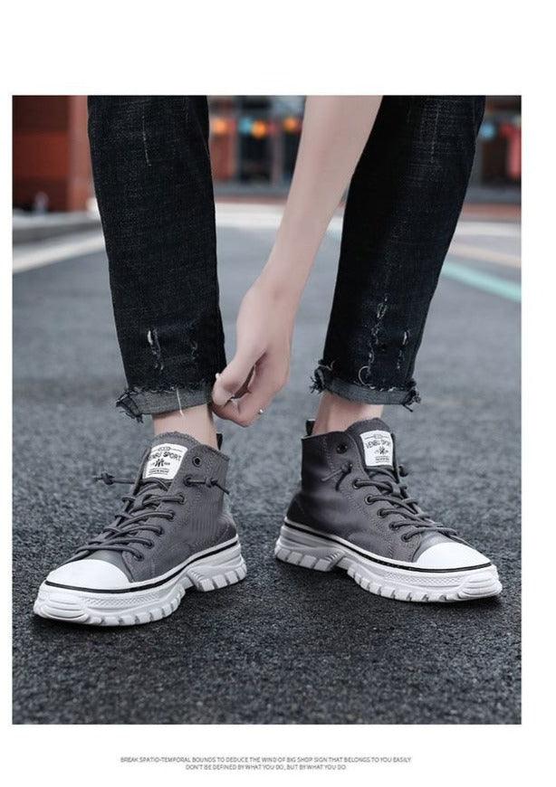 Men's Canvas Shoes Male High Top Casual Gray Skateboarding Vulcanized Shoes Comfort Sneakers Comfortable Outdoor Sport Walking Fashion Sneakers High Top Casual Shoes Walking Sneakers