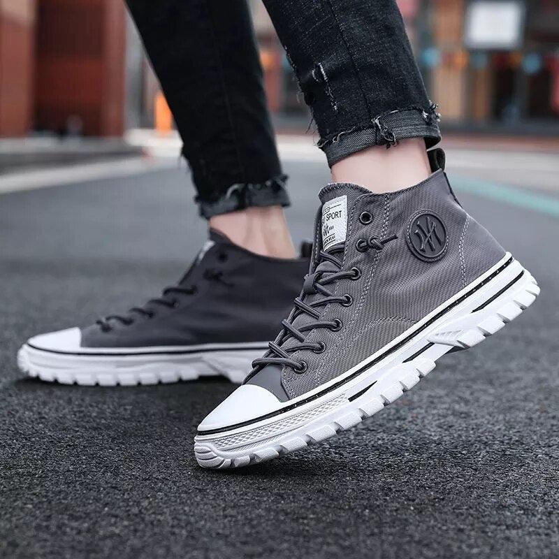 Men's Canvas Shoes Male High Top Casual Gray Skateboarding Vulcanized Shoes Comfort Sneakers Comfortable Outdoor Sport Walking Fashion Sneakers High Top Casual Shoes Walking Sneakers