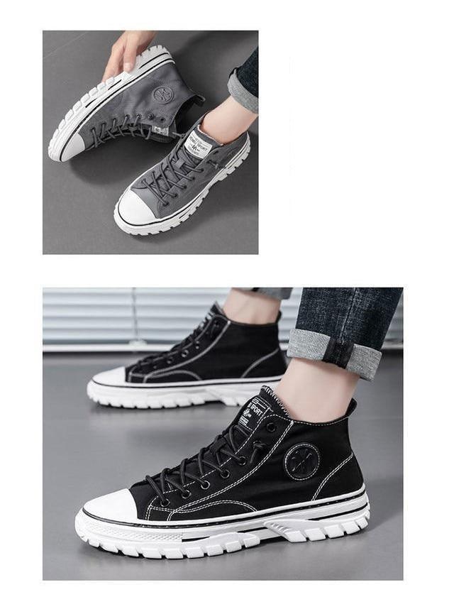 Men's Canvas Shoes Male High Top Casual Gray Skateboarding Vulcanized Shoes Comfort Sneakers Comfortable Outdoor Sport Walking Fashion Sneakers High Top Casual Shoes Walking Sneakers