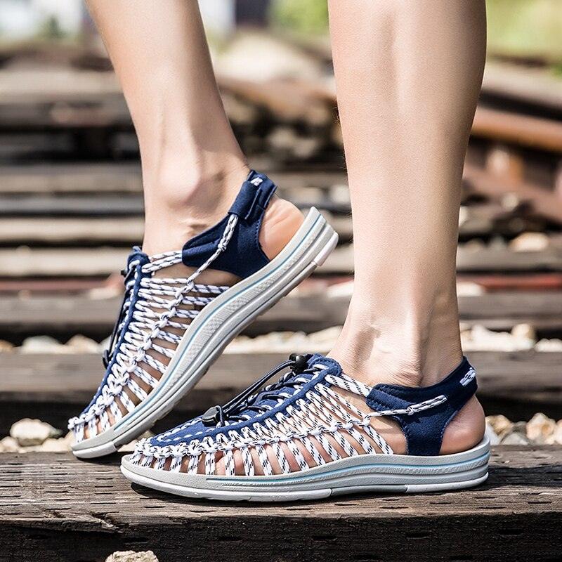 Men's High-Quality Hand-Woven Espadrilles Outdoor Summer Sandals Soft Non-slip Hiking Beach Platform Sandals Summer Strap Anti-Skidding Walking Water Shoes Comfortable Athletic Espadrilles For Beach