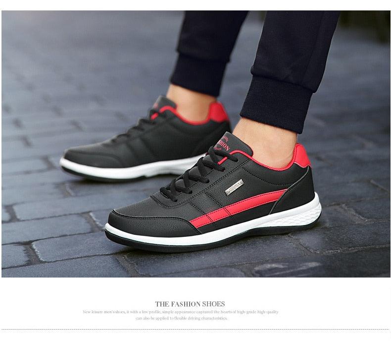 Men's Leather Sneakers Casual Comfortable Luxury Sneakers Man Lace-Up Athletic Sports Artificial Leather Mens Spring Flats Trainers Outdoor Mens Casual Sports Sneakers