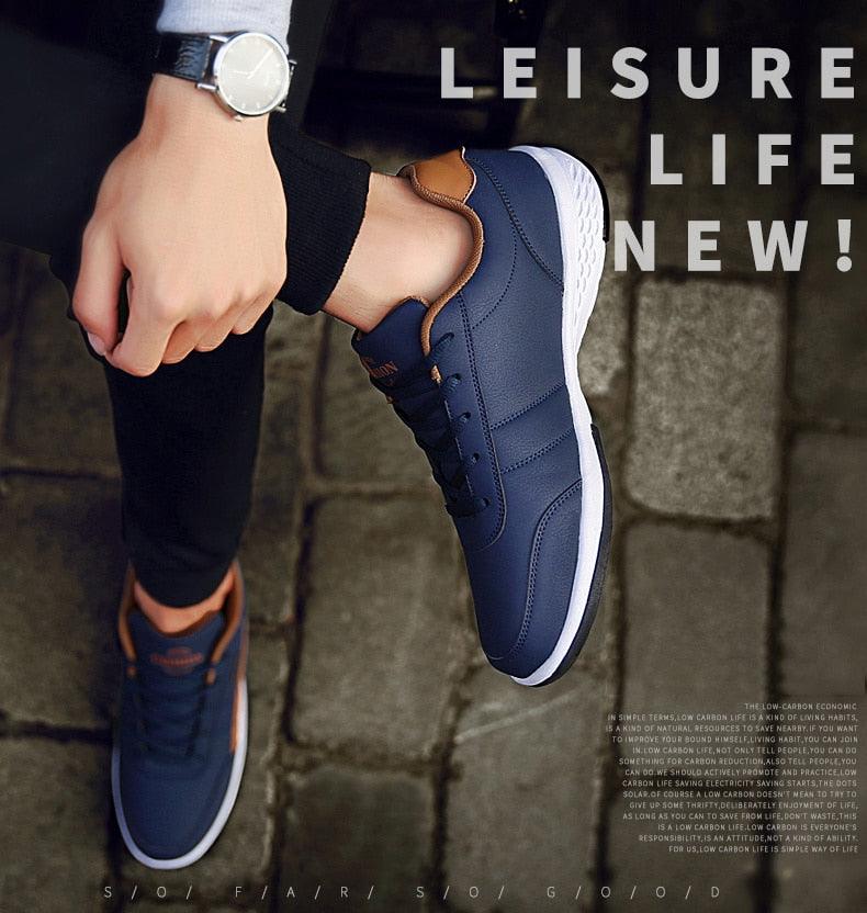 Men's Leather Sneakers Casual Comfortable Luxury Sneakers Man Lace-Up Athletic Sports Artificial Leather Mens Spring Flats Trainers Outdoor Mens Casual Sports Sneakers