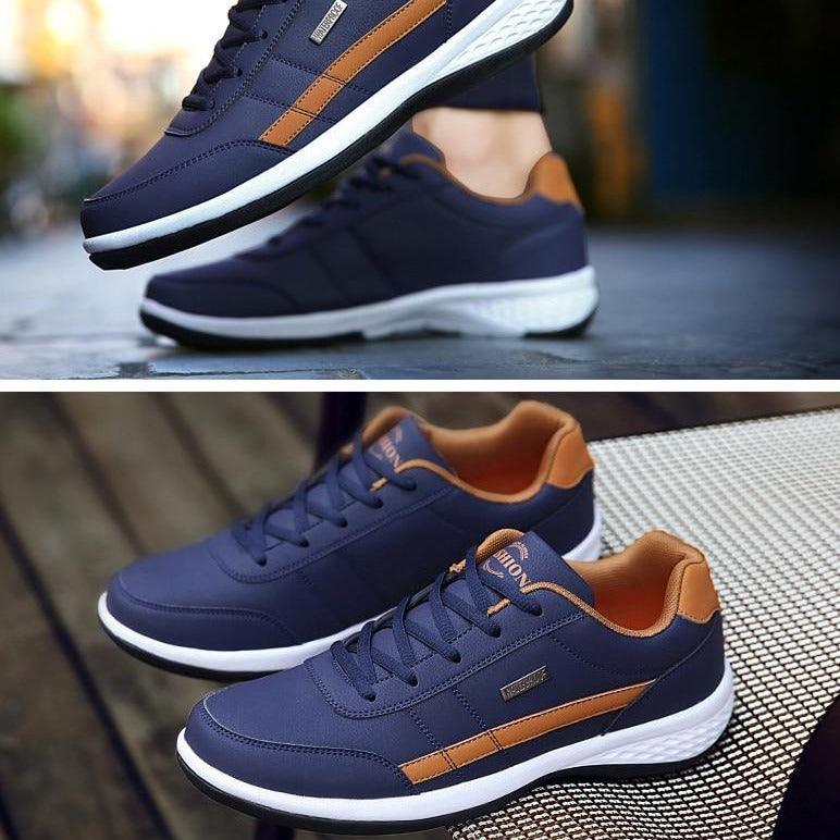 Men's Leather Sneakers Casual Comfortable Luxury Sneakers Man Lace-Up Athletic Sports Artificial Leather Mens Spring Flats Trainers Outdoor Mens Casual Sports Sneakers