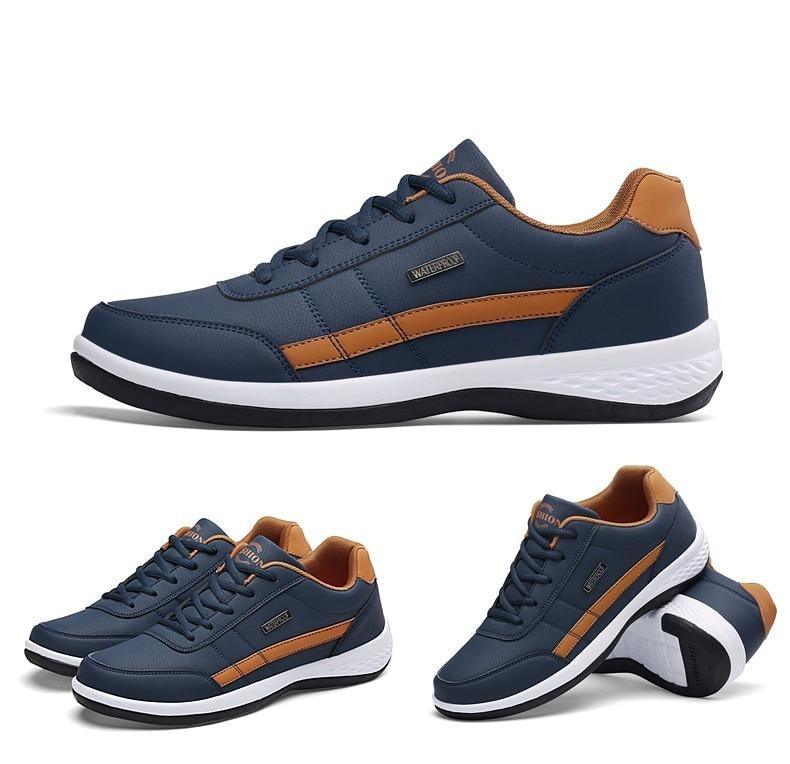 Men's Leather Sneakers Casual Comfortable Luxury Sneakers Man Lace-Up Athletic Sports Artificial Leather Mens Spring Flats Trainers Outdoor Mens Casual Sports Sneakers