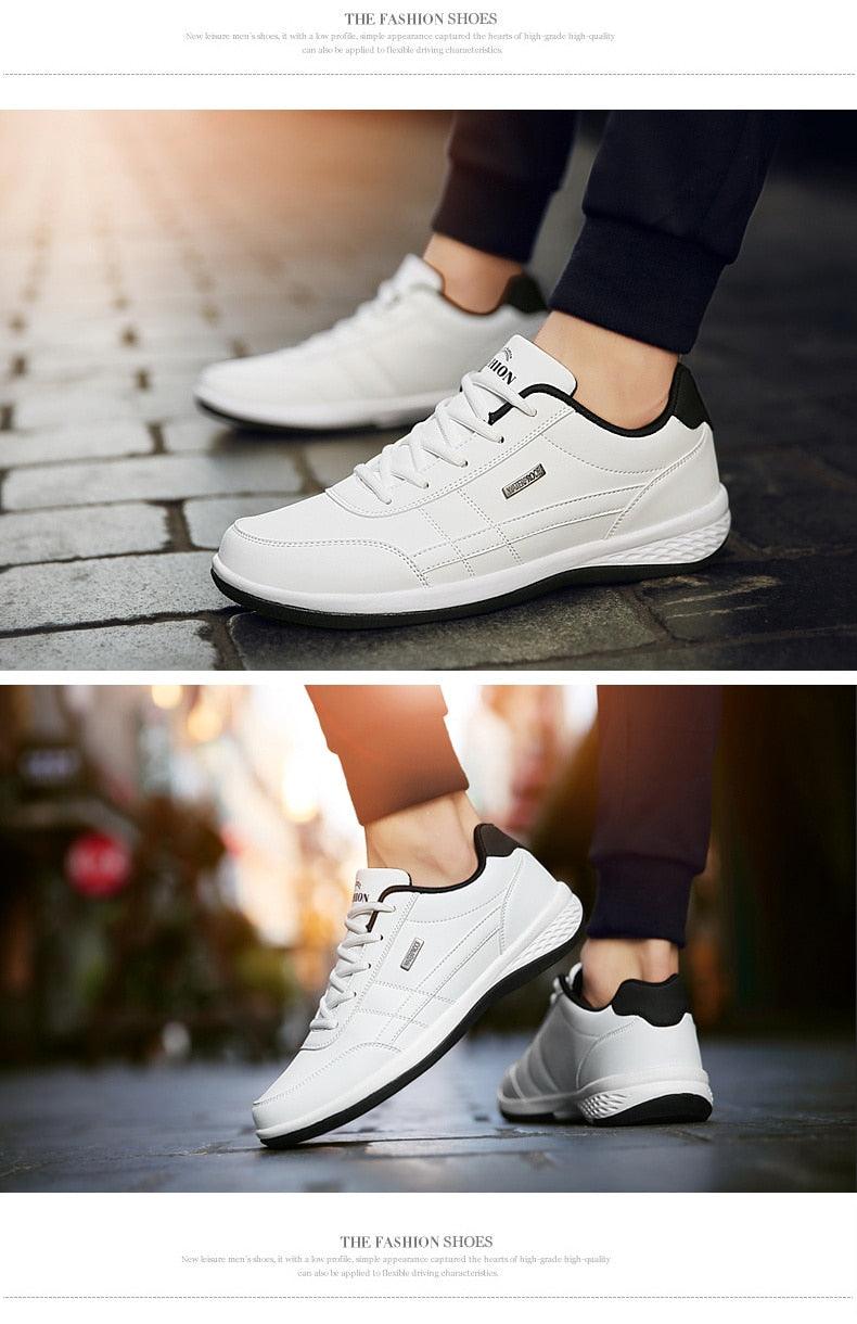 Men's Leather Sneakers Casual Comfortable Luxury Sneakers Man Lace-Up Athletic Sports Artificial Leather Mens Spring Flats Trainers Outdoor Mens Casual Sports Sneakers