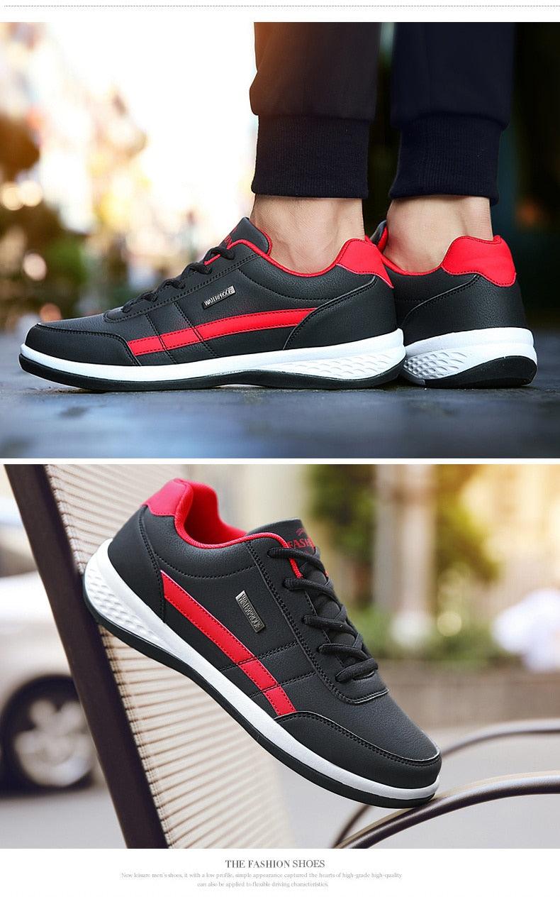 Men's Leather Sneakers Casual Comfortable Luxury Sneakers Man Lace-Up Athletic Sports Artificial Leather Mens Spring Flats Trainers Outdoor Mens Casual Sports Sneakers