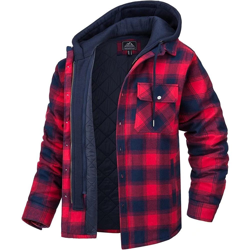 Men's Modern Warm Jacket With Removable Hood Winter Coats Men's Hooded Jackets Fashionable Autumn Jackets Winter Warm Coat Thick Hoodie Long Sleeve Outdoor Plaid Shirt Jackets