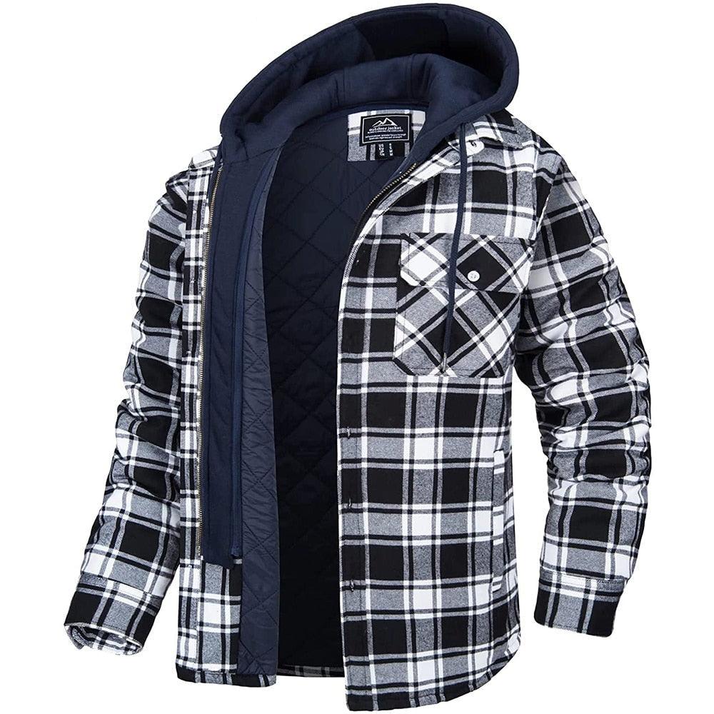 Men's Modern Warm Jacket With Removable Hood Winter Coats Men's Hooded Jackets Fashionable Autumn Jackets Winter Warm Coat Thick Hoodie Long Sleeve Outdoor Plaid Shirt Jackets