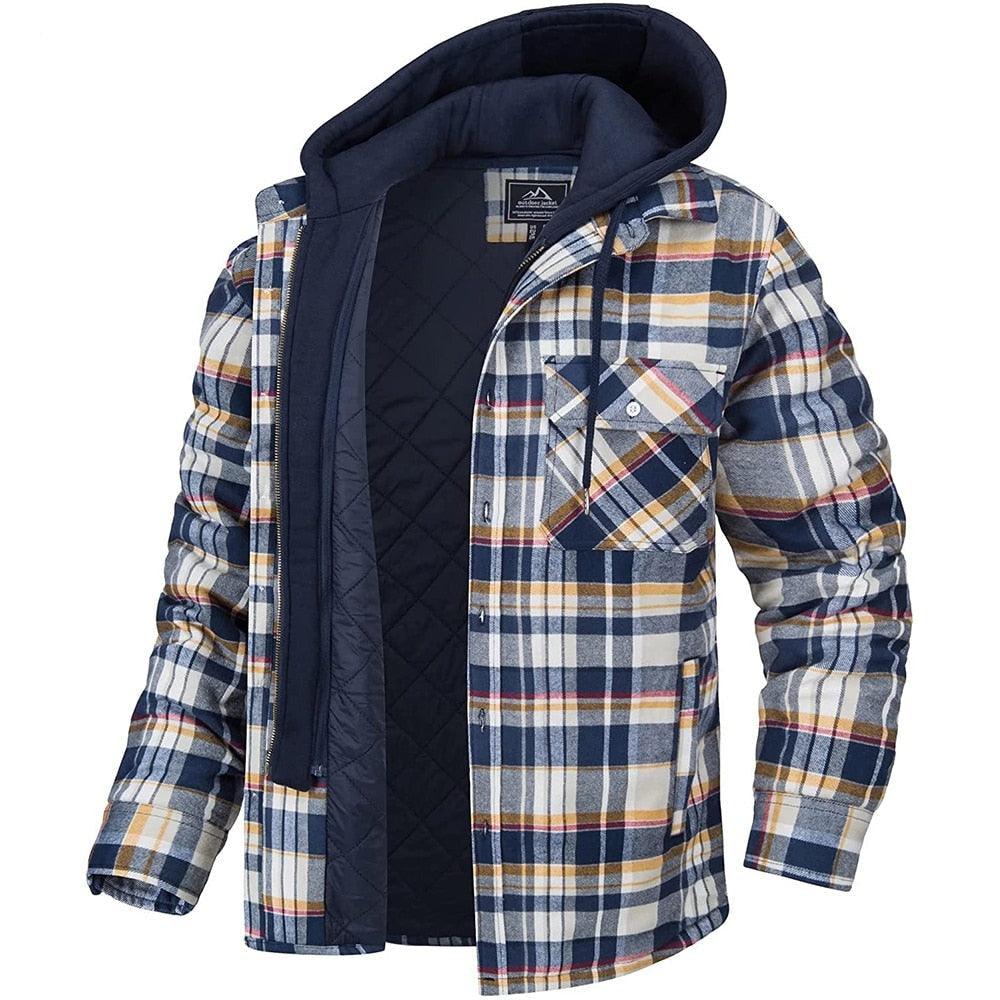 Men's Modern Warm Jacket With Removable Hood Winter Coats Men's Hooded Jackets Fashionable Autumn Jackets Winter Warm Coat Thick Hoodie Long Sleeve Outdoor Plaid Shirt Jackets