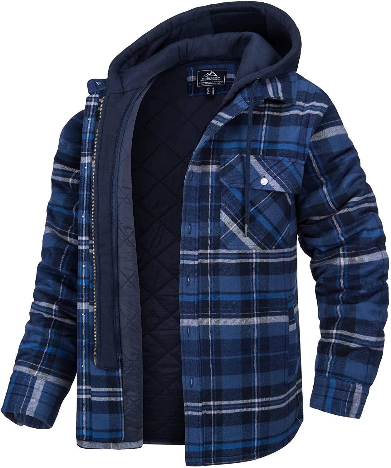 Men's Modern Warm Jacket With Removable Hood Winter Coats Men's Hooded Jackets Fashionable Autumn Jackets Winter Warm Coat Thick Hoodie Long Sleeve Outdoor Plaid Shirt Jackets