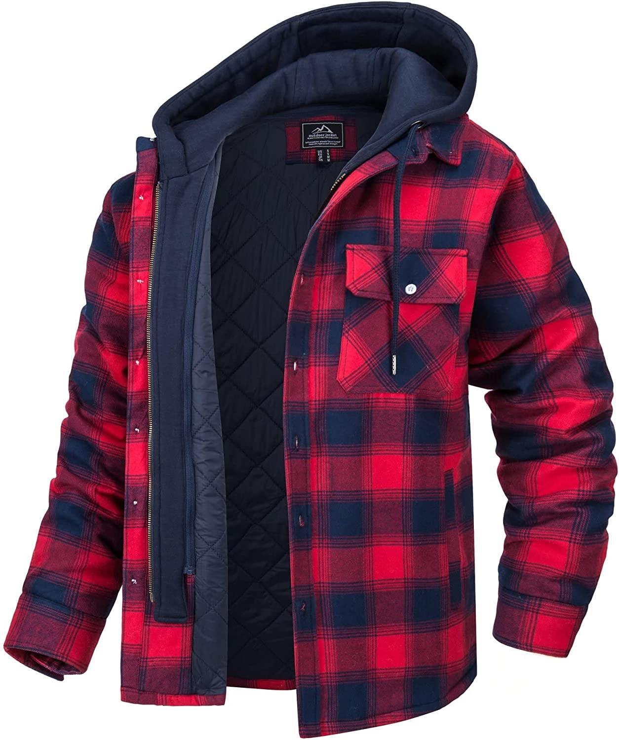 Men's Modern Warm Jacket With Removable Hood Winter Coats Men's Hooded Jackets Fashionable Autumn Jackets Winter Warm Coat Thick Hoodie Long Sleeve Outdoor Plaid Shirt Jackets