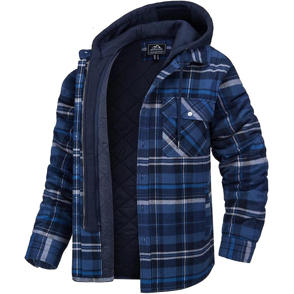 Men's Modern Warm Jacket With Removable Hood Winter Coats Men's Hooded Jackets Fashionable Autumn Jackets Winter Warm Coat Thick Hoodie Long Sleeve Outdoor Plaid Shirt Jackets