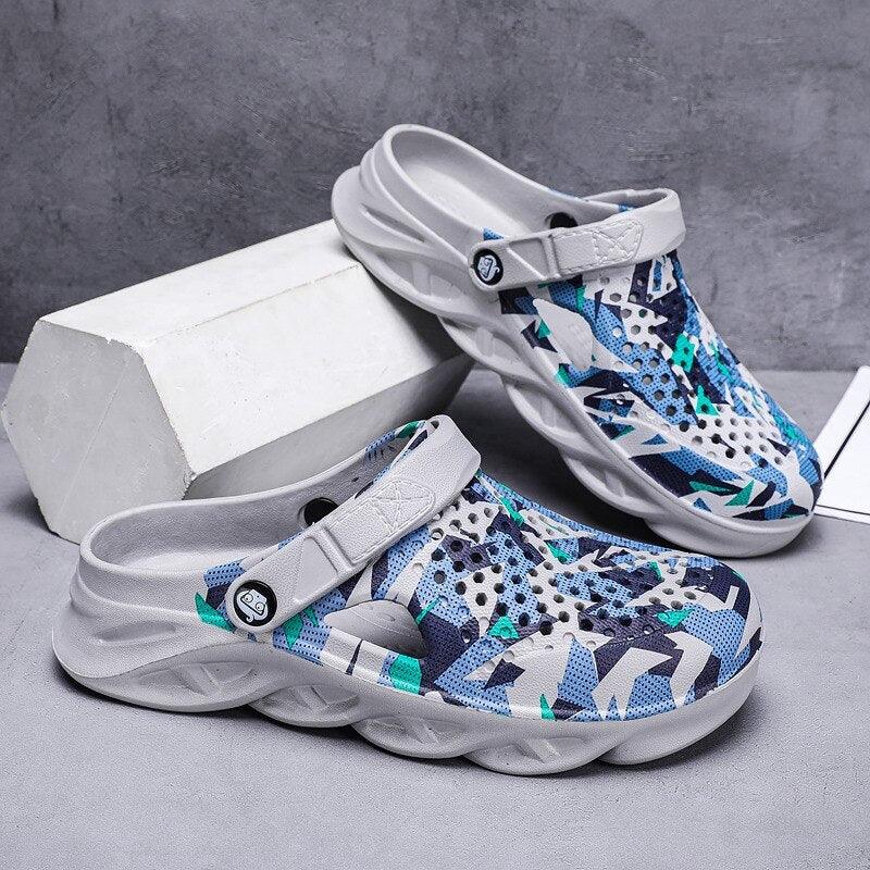 Men's Summer Hole Shoes Rubber Soft-Soled Garden Shoes Outdoor Non-Slip Camouflage Sandals Clogs Garden Shoes Unisex Yard Slip On Shoes For Men