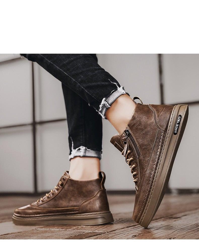 Men's Winter Cotton Shoes High-Top Fashion Casual Trend Boots Flat Shoes Winter Snow Boots Warm Ankle Booties Outdoor Work Shoes For Cold Weather Soft Comfortable Walking Brown Shoes