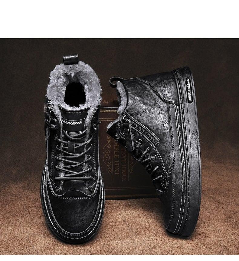 Men's Winter Cotton Shoes High-Top Fashion Casual Trend Boots Flat Shoes Winter Snow Boots Warm Ankle Booties Outdoor Work Shoes For Cold Weather Soft Comfortable Walking Brown Shoes