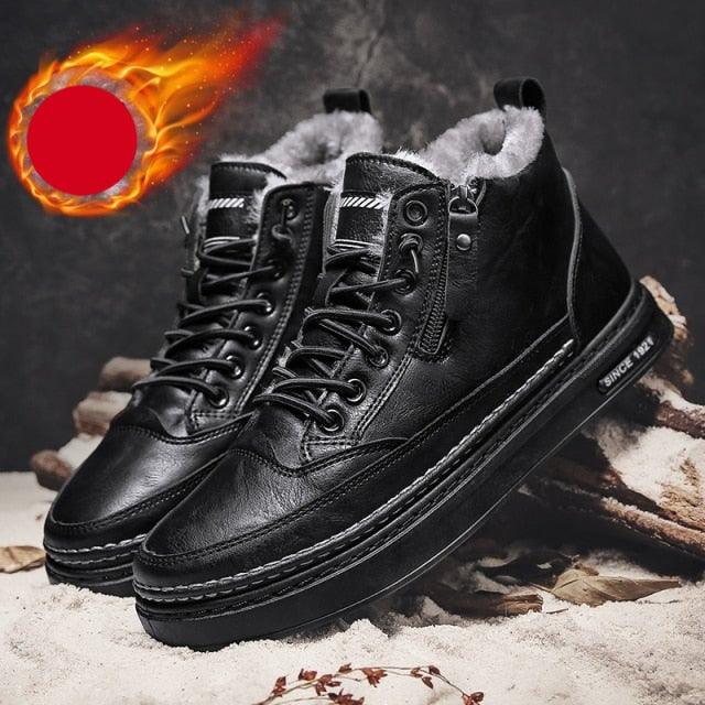 Men's Winter Cotton Shoes High-Top Fashion Casual Trend Boots Flat Shoes Winter Snow Boots Warm Ankle Booties Outdoor Work Shoes For Cold Weather Soft Comfortable Walking Brown Shoes