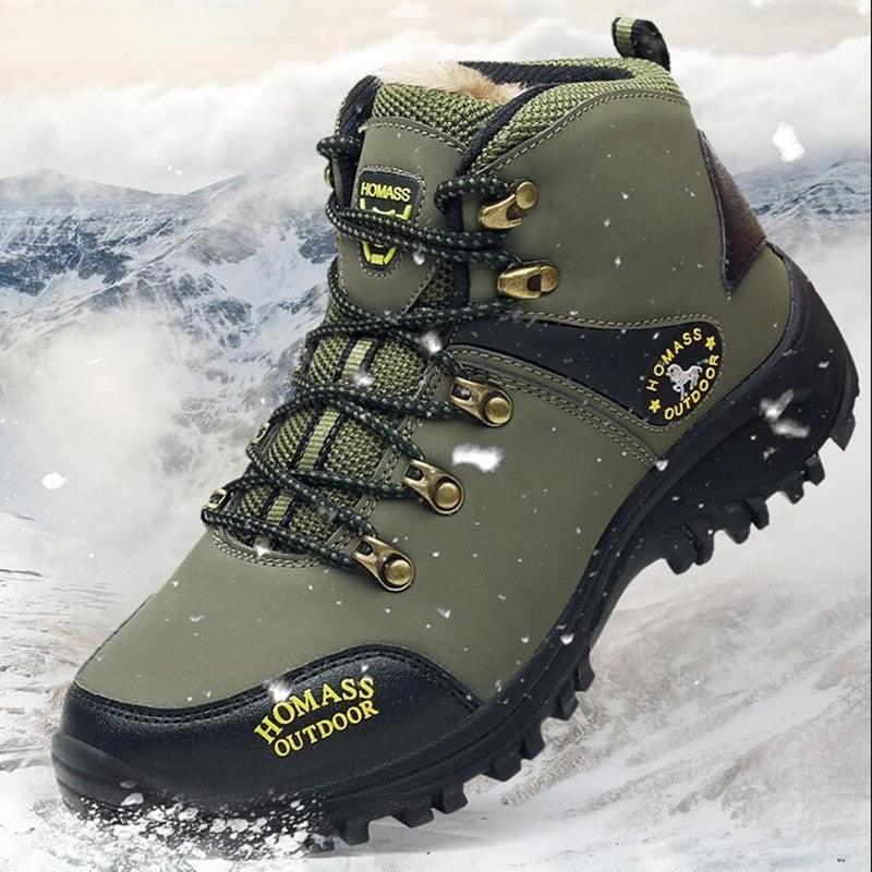 Men Waterproof Hiking Shoes Breathable Tactical Combat Boots New Outdoor Climbing Shoes Winter Snow Boots Warm Fur Lined Non Slip Leather Hiking Walking Shoes For Mens