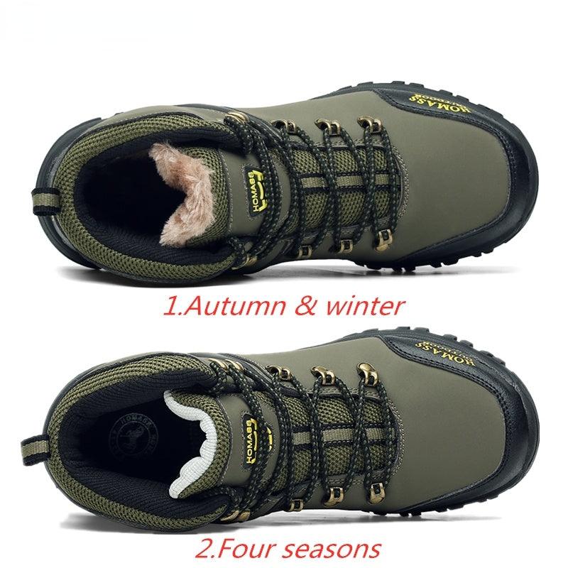 Men Waterproof Hiking Shoes Breathable Tactical Combat Boots New Outdoor Climbing Shoes Winter Snow Boots Warm Fur Lined Non Slip Leather Hiking Walking Shoes For Mens