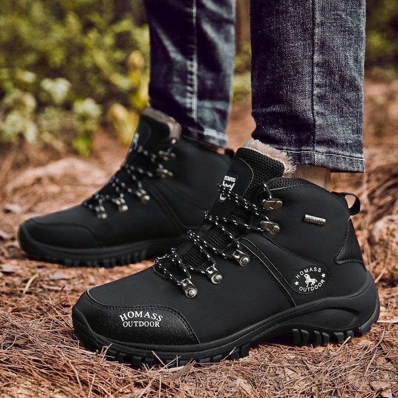 Men Waterproof Hiking Shoes Breathable Tactical Combat Boots New Outdoor Climbing Shoes Winter Snow Boots Warm Fur Lined Non Slip Leather Hiking Walking Shoes For Mens