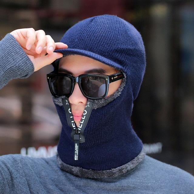 Men Winter Knitted Hat With Zipper New Add Fur Lined Warm Brim Winter Hats For Men Keep Face Ear Warm Balaclava Cap Balaclava Gorgas Bonnet Knitted Hat Windproof Ski Mask Cold Weather Face Mask Motorcycle Balaclava Hood Warmer Winter Sports Cap