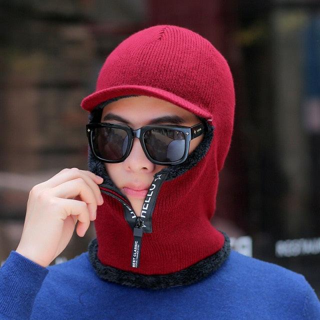 Men Winter Knitted Hat With Zipper New Add Fur Lined Warm Brim Winter Hats For Men Keep Face Ear Warm Balaclava Cap Balaclava Gorgas Bonnet Knitted Hat Windproof Ski Mask Cold Weather Face Mask Motorcycle Balaclava Hood Warmer Winter Sports Cap