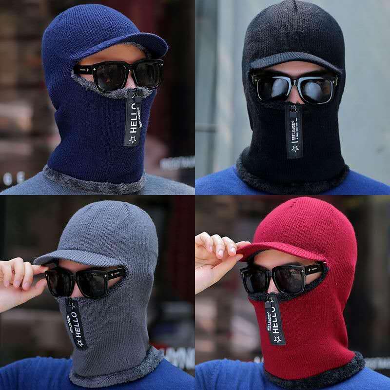 Men Winter Knitted Hat With Zipper New Add Fur Lined Warm Brim Winter Hats For Men Keep Face Ear Warm Balaclava Cap Balaclava Gorgas Bonnet Knitted Hat Windproof Ski Mask Cold Weather Face Mask Motorcycle Balaclava Hood Warmer Winter Sports Cap