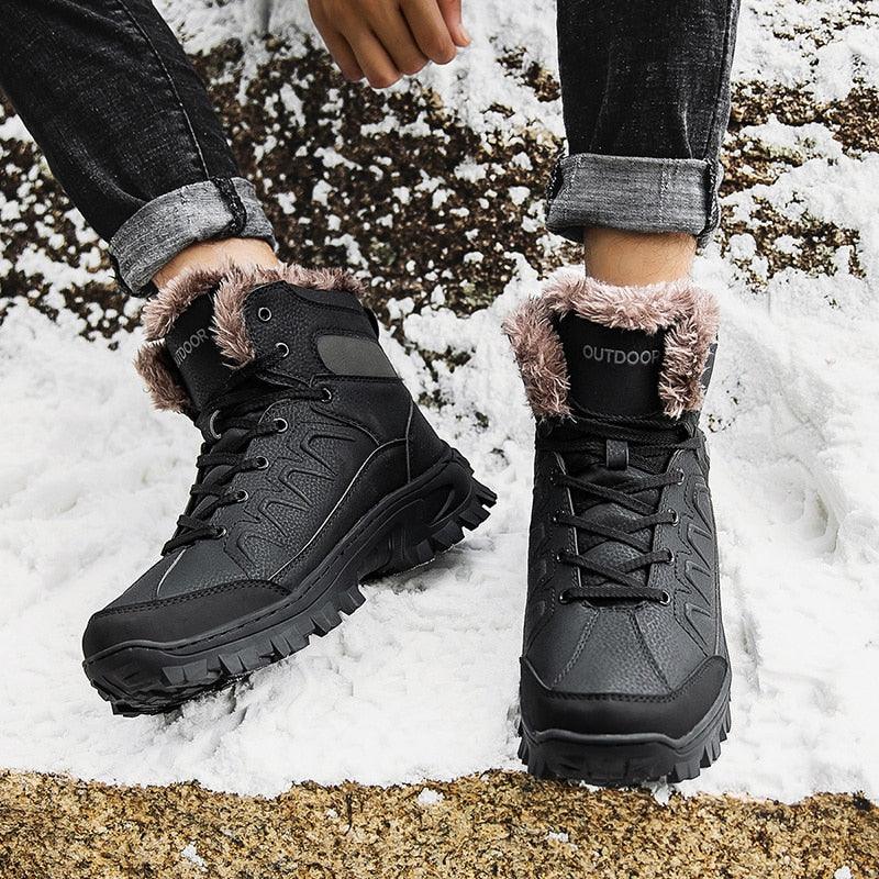 Men Winter Snow Boots Waterproof Leather Outdoor Hiqh Quality Boots Training Boots Non-Slip Warm Waterproof Mid Calf Shoes Outdoor Hiking Climbing Full Fur Lined Design