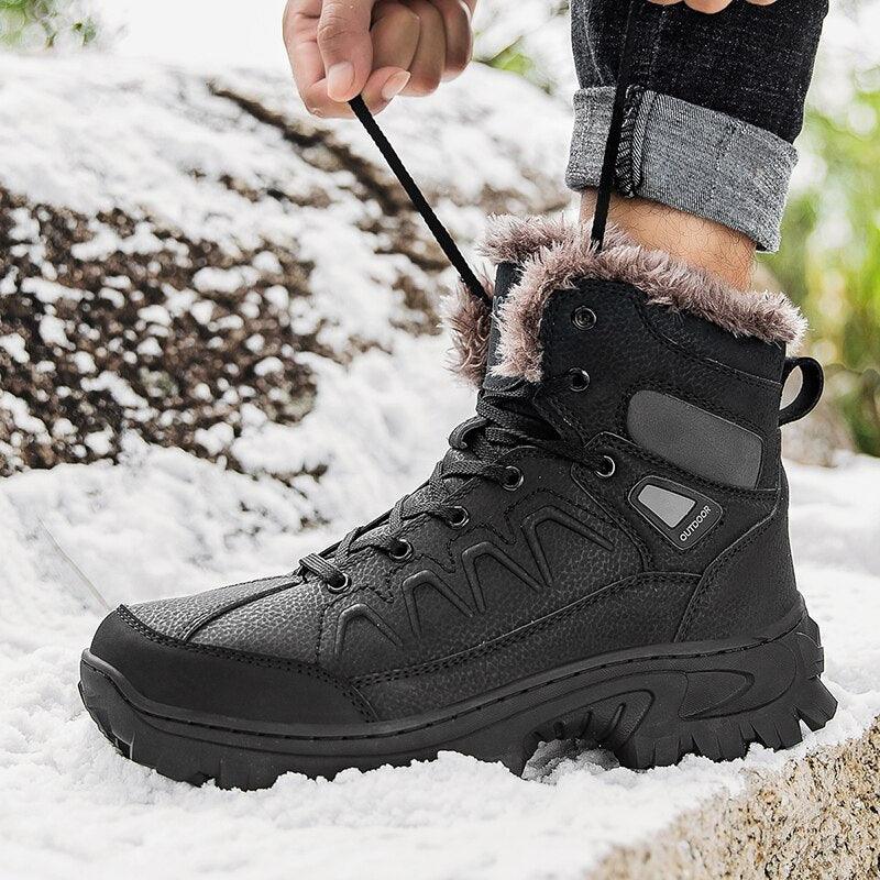 Men Winter Snow Boots Waterproof Leather Outdoor Hiqh Quality Boots Training Boots Non-Slip Warm Waterproof Mid Calf Shoes Outdoor Hiking Climbing Full Fur Lined Design