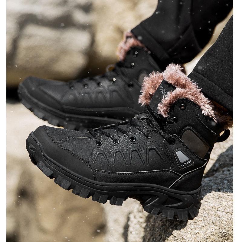 Men Winter Snow Boots Waterproof Leather Outdoor Hiqh Quality Boots Training Boots Non-Slip Warm Waterproof Mid Calf Shoes Outdoor Hiking Climbing Full Fur Lined Design