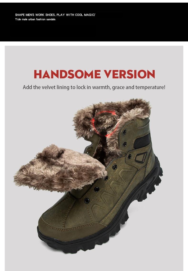 Men Winter Snow Boots Waterproof Leather Outdoor Hiqh Quality Boots Training Boots Non-Slip Warm Waterproof Mid Calf Shoes Outdoor Hiking Climbing Full Fur Lined Design